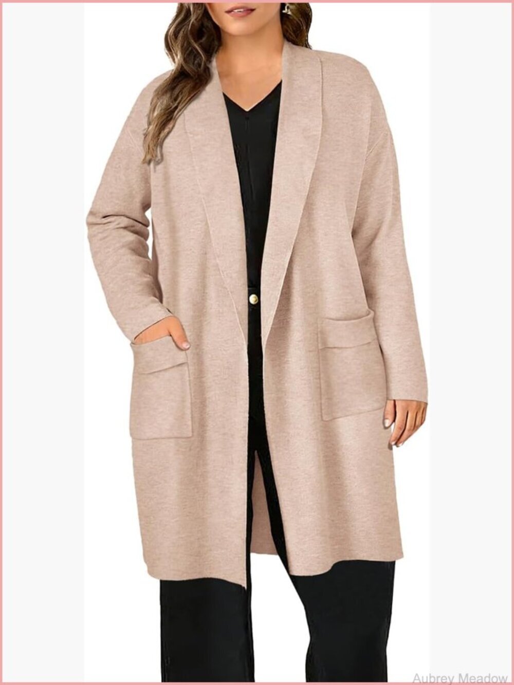 Plus Size Cardigan Sweater Open Front Lapel Collar Pocket Coatigan